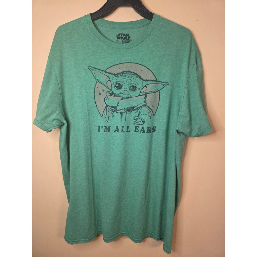 Star Wars Baby Yoda Grogu Im All Ears Green Graphic T-Shirt Mens XL Mad Engine
